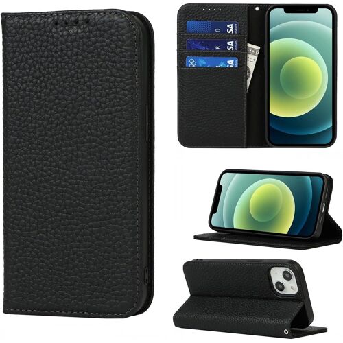 Coque Iphone 13,Flip Cuir Veritable Portefeuille Etui En Cuir,[4 Fentes][Fermeture Magnetique][Laniere],Clapet Housse Etuis ¿¿ Rabat Pour Iphone 13 - Noir