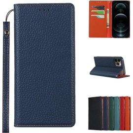 Copmob Iphone 12 Pro Max Coque,Premium Cuir Veritable Flip Portefeuille Etui En Cuir,[3 Fentes][Fermeture Magnetique][Rfid Blocker],Coque Housse Etui Pour Iphone 12 Pro Max - Bleu Fonce