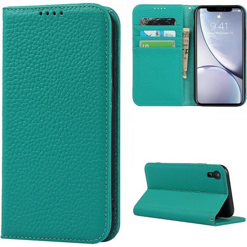Copmob Coque Iphone Xr,Etui Iphone Xr,Flip Cuir Veritable Portefeuille Etui En Cuir,[4 Porte Carte][Magnetique],Housse Protection Etui Pour Iphone Xr - Bleu Ciel