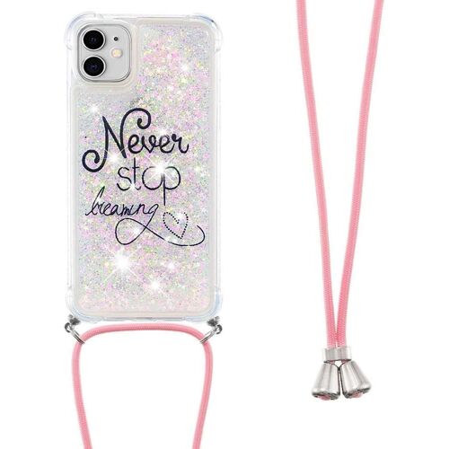 Collier Coque Pour Iphone 14 Pro Max,Glitter Paillette Brillante Quicksands Liquide Transparente Silicone Tpu Case Housse Avec Cordon Collier Tour Cou Pour Iphone 14 Pro Max,Yb Gs Dream