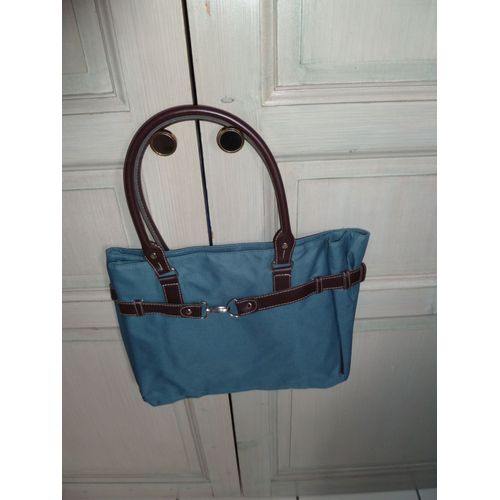 Cabas / Sac À Main/ Sac Shopping Bleu Anses Marron Neuf