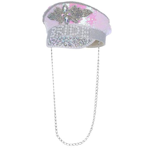 Chapeau Capitaine Paillettes Rose Bride Adulte