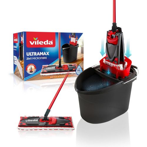 Kit de Nettoyage Vileda Ultramax – Balai Plat, Seau Essoreur & Housse Lavable