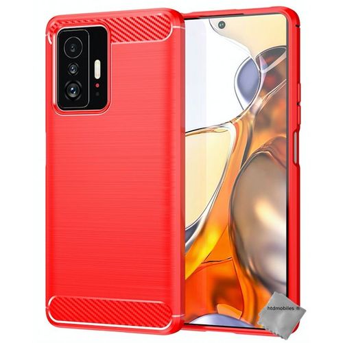 Housse Etui Coque Silicone Gel Carbone Pour Xiaomi 11t 5g / 11t Pro 5g + Film Ecran - Rouge
