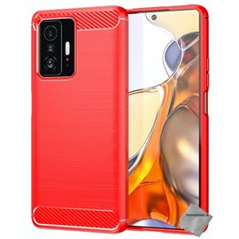Housse Etui Coque Silicone Gel Carbone Pour Xiaomi 11t 5g / 11t Pro 5g + Film Ecran - Rouge