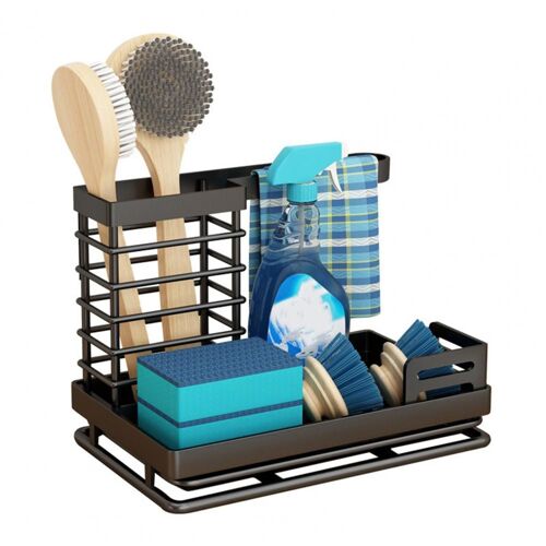 Porte-éponge avec plateau de vidange amovible, organisateur pour évier de cuisine, savon, articles ménagers