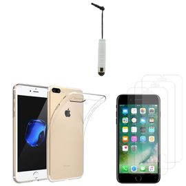 Coque Silicone Pour Apple Iphone 7 Plus 5.5" Gel Ultraslim Et Ajustement Parfait - Transparent + Mini Stylet + 3 Films Transparent