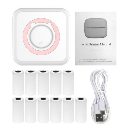 Imprimante photo tout-en-un Imprimante portable multifonction Mini-imprimante instantanée sans fil Prise en charge de la connexion BT pour smartphone avec 11 rouleaux de papier 57 mm Compatible avec iOS Android
