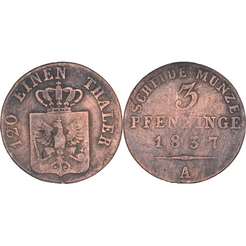 Allemagne - Royaume De Prusse - 1837 - 3 Pfenninge - Berlin (A) - Frédéric-Guillaume Iii - 01-218