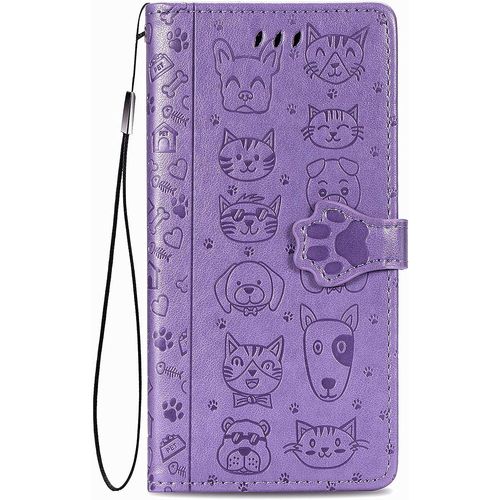 Coque pour Xiaomi Redmi 12C, Antichoc Portefeuille etui Housse en Cuir a Rabat avec Porte Carte, Chiusura Magnetica [Motif de Chat Chien] Flip Cover Case pour Redmi 12C, Violet