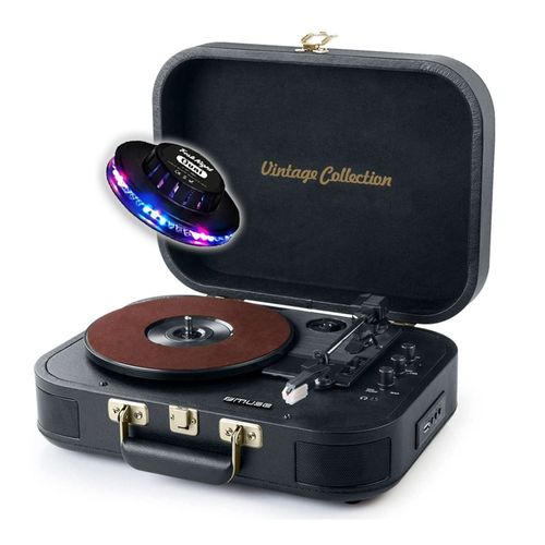 Platine Vinyl Muse MT-201 GLD, Stéréo 33-45-78 Tours, Bluetooth USB AUX, Enceintes intégrées 2x5W, Black Gold, OVNI LED RVB