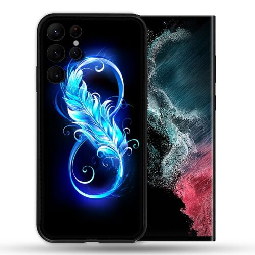 Coque compatible Magsafe Pour Samsung Galaxy S22 Ultra Texture Plume Infini Bleu