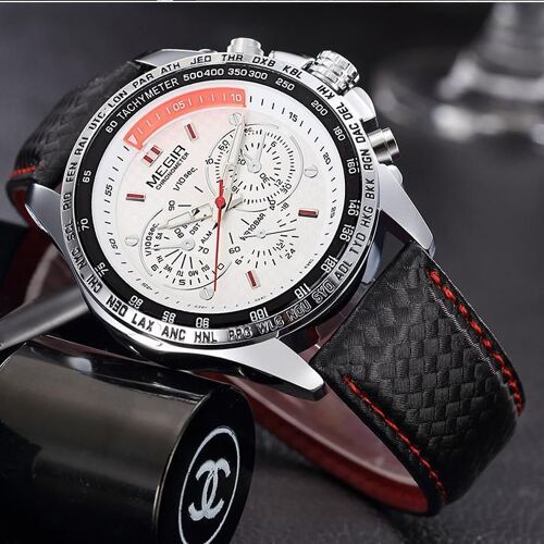 Montre Homme Quartz Sport De Luxe Mécanisme Japonais Bracelet Cuir Megir Top Qualité 