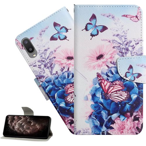 Coque Huawei P30,Portefeuille Etui Housse Pour Huawei P30 Coque Paillette Fleur Papillon Chat Pu Cuir Flip Wallet Etui Couverture Pour Huawei P30,Xc5 Blue Die Flower
