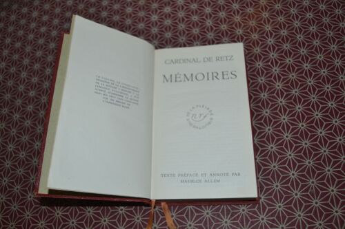 Cardinal De Retz. Mémoires. Texte Préfacé Et Annoté Par Maurice Allem. Bibliothèque De La Pléiade 1950