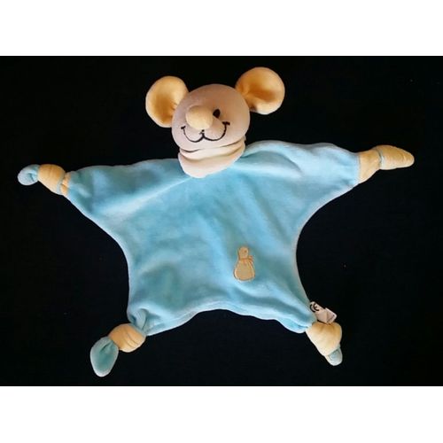 Doudou Plat Souris Bleu Et Jaune Maxita