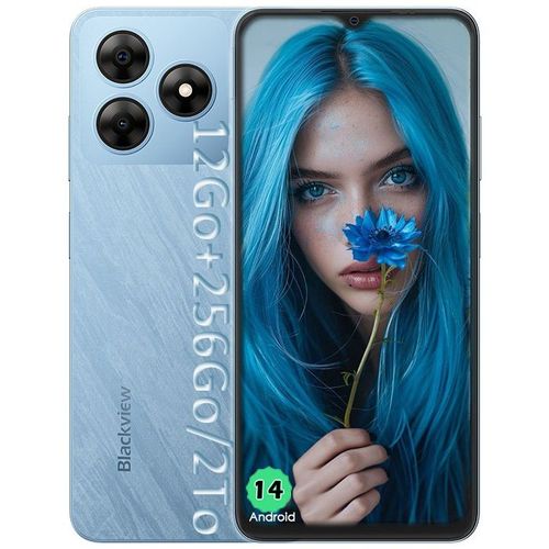 Blackview WAVE 8 Téléphone Portable 6.56" 12Go+256Go/2 To 13MP+8MP 5000mAh Smartphone 4G Android 14 Dual SIM - Bleu