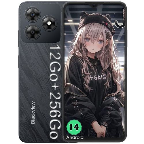 Blackview WAVE 8 Téléphone Portable 6.56" 12Go+256Go/2 To 13MP+8MP 5000mAh Smartphone 4G Android 14 Dual SIM - Noir