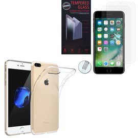 Coque Silicone Pour Apple Iphone 7 Plus 5.5" Gel Ultraslim Et Ajustement Parfait - Transparent + 2 Films Verre Trempé