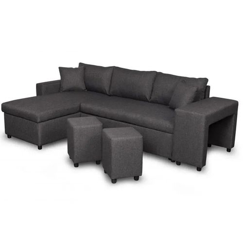 Canapé D'angle Oslo Convertible Avec Coffre Et Poufs En Tissu - Gris Foncé, Position Du Rangement Poufs - Gauche