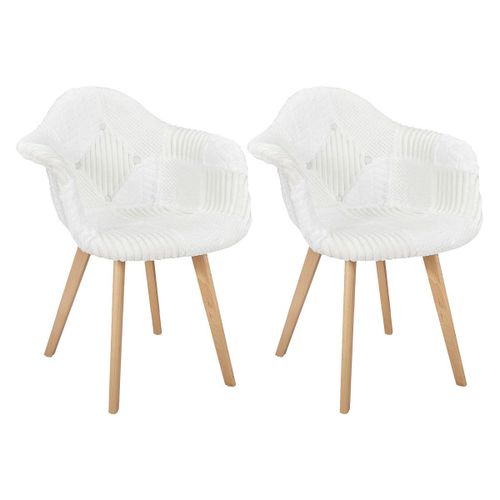 Lot De 2 Fauteuils Imitation Laine Motif Patchwork Blanc
