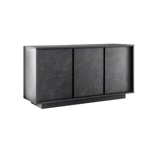 Buffet 3 Portes Aspect Marbre Gris Anthracite