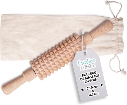 Kal-Masseur Anti Cellulite En Bois Avec Poignées | 28,5 X 4,5 Cm | Appareil De Massage Rouleau De Massage Musculaire | Bois De Hêtre Naturel | Cuisses Abdomen Bras Cou Pieds