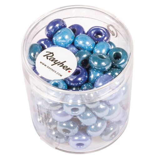 Perle En Verre Grand Trou Bleu Turquoise 8,7 Mm 55 G