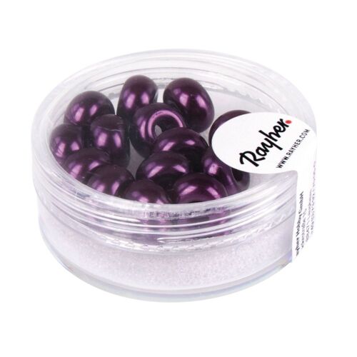 Perle En Verre À Grand Trou, Ciré, 9mm Ø, Prune, Trou Ø 3mm, Boîte 14 Pièces