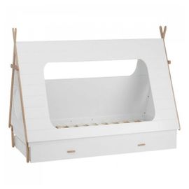 Tipi Lit Maison 90x200 Cm Pin Blanc Tiroir