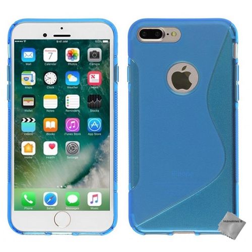 Housse Etui Coque Pochette Silicone Gel Fine Pour Apple Iphone 7 Plus + Film Ecran - Bleu