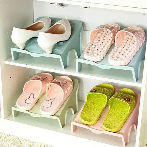 Double Support de chaussures en plastique intégré, gain d'espace Simple, organisateur de rangement de chaussures, 4 pièces