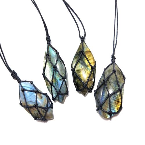 Collier En Labradorite En Forme De Coeur De Dragon, Pendentif Enroulé En Pierre Naturelle, En Macramé Tressé, Énergie Suspendue
