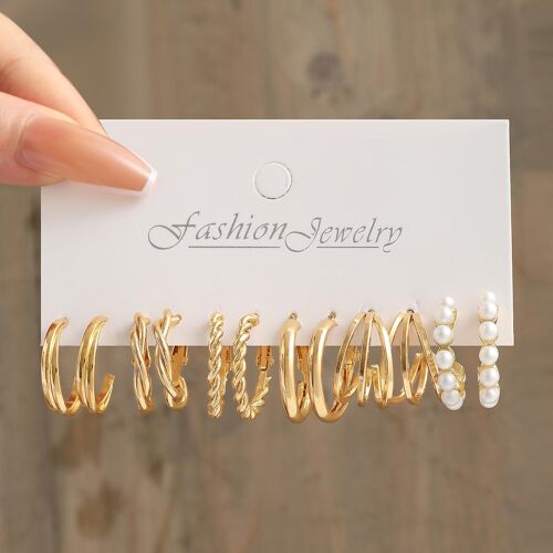 6 Paires De Boucles D'oreilles Créoles En Or Pour Les Femmes Multipack, Mode Pendantes Déclaration Perles Boucles D'oreilles Pack, Gros Bijoux Créoles