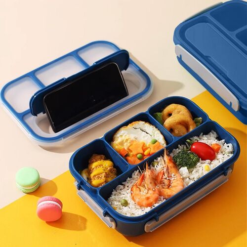 Boîte à lunch adulte, 1300 ML Boîte à bento à 4 compartiments pour enfants, récipients à lunch pour adultes avec baguettes et cuillères, étanche, micro-ondes