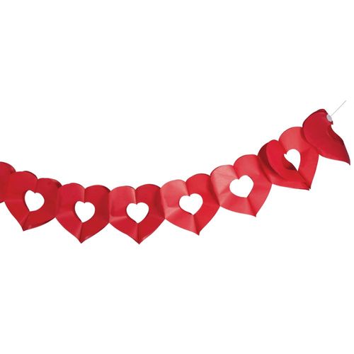 Guirlande en papier Coeur silhouette, rouge classique, 300x17,5x17cm, 1 pce.
