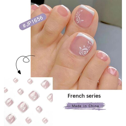 Cadeaux De Mardi Gras Court Faux Ongle, Marguerite, Fleur Rose, Fleur Blanche Et Verte Ongle Artificiel 1ml 