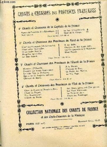 Chants & Chansons Des Provinces Francaises - Collection Nationale Des Chants De France Et Des Chefs-D'oeuvres De La Musique