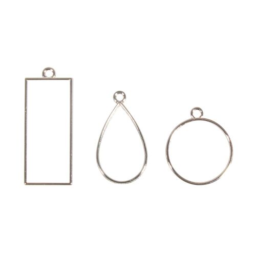 Chatons En Métal: Pendentif, Argent, Rectangle, Goutte Et Cercle, 3pce