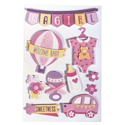 3d Sticker En Papier Bébé, Rose Layette, Avec Effets, 10 Pces