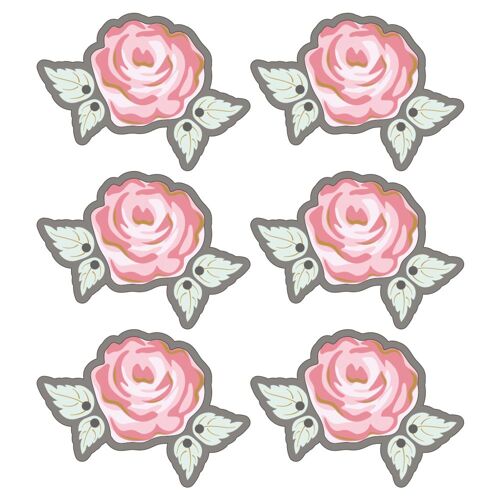 3d Accessoires En Papier: Romantic Rose, Taupe, 4,7x3,2cm,Autocollant, 6 Pces