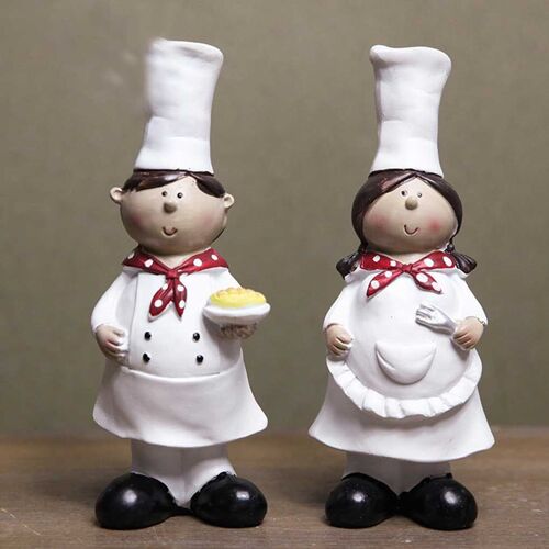 Statue de Chef en Résine Colorée, Sculpture Légère et Mignonne, 2 Pièces