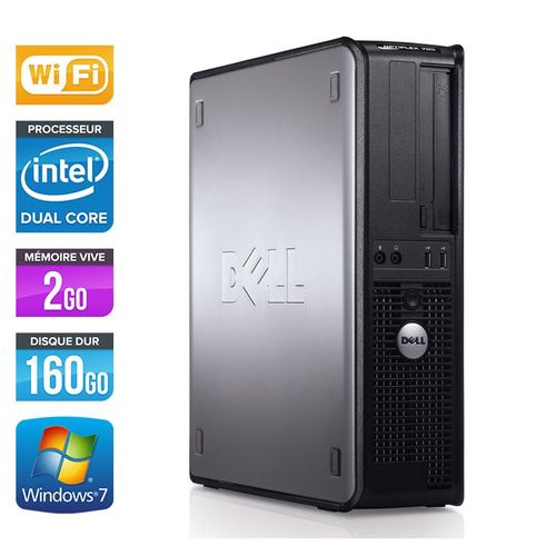 Dell Optiplex 780 Desktop - Intel Core Duo E5300 / 2.60 GHz - RAM 2 Go - HDD 160 Go - DVD - GigaBit Ethernet - Wifi - Windows 7 Professionnel