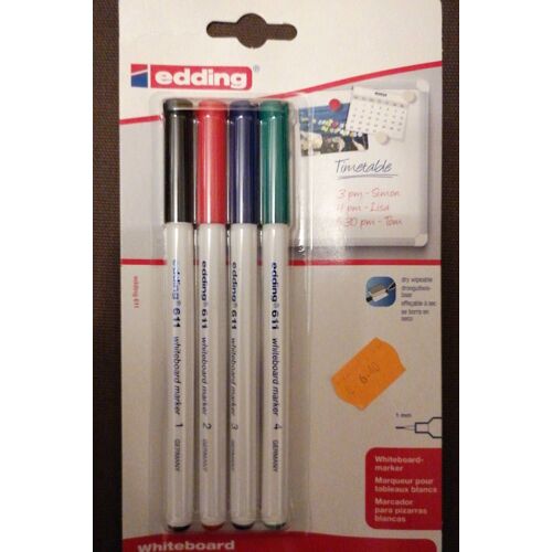 Edding 611 Marqueur Pour Tableau Blanc 4 Ccouleurs