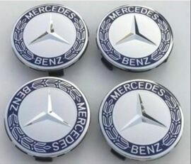 4 Centres De De Roues - Caches Moyeux - Cabochons -Mercedes Benz- Blé Bleu -75mm