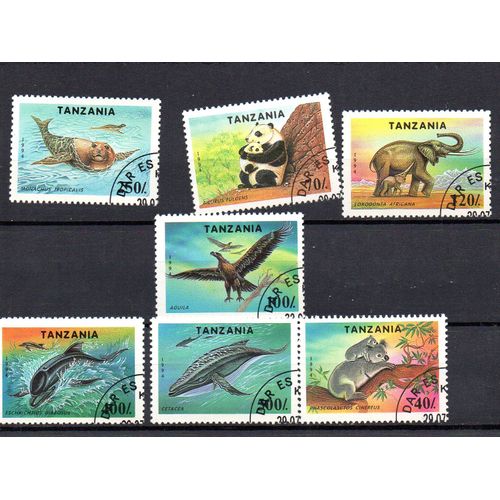 Tanzanie- Lot De 7 Timbres Oblitérés- Mammifères Et Aigle
