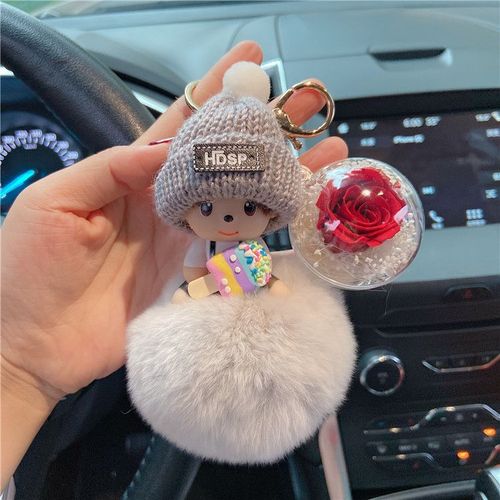 2pcs Hdsp Doux Mignon Poupée Porte-Clés Bonnet De Laine En Peluche Sac Pendentif Voiture Porte-Clés