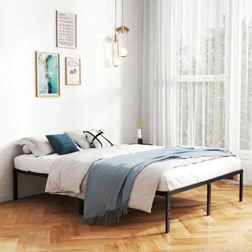 Lit King 160 x 200 cm COSTWAY, Structure de Lit Plateforme en Métal, Sommier avec Support à Lattes en Fer, Rangement sous Lit