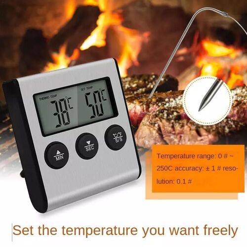 Mini Thermomètre De Cuisine Numérique Pour Viande, Température Des Aliments, Pour Four, Bbq, Fonction De Minuterie Avec Sonde En Acier E8w3