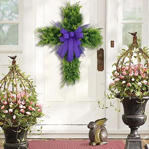 Guirlande suspendue pour porte fenêtre de pâques, décoration de fête à domicile, lavande et Eucalyptus, couleur violette E1r5